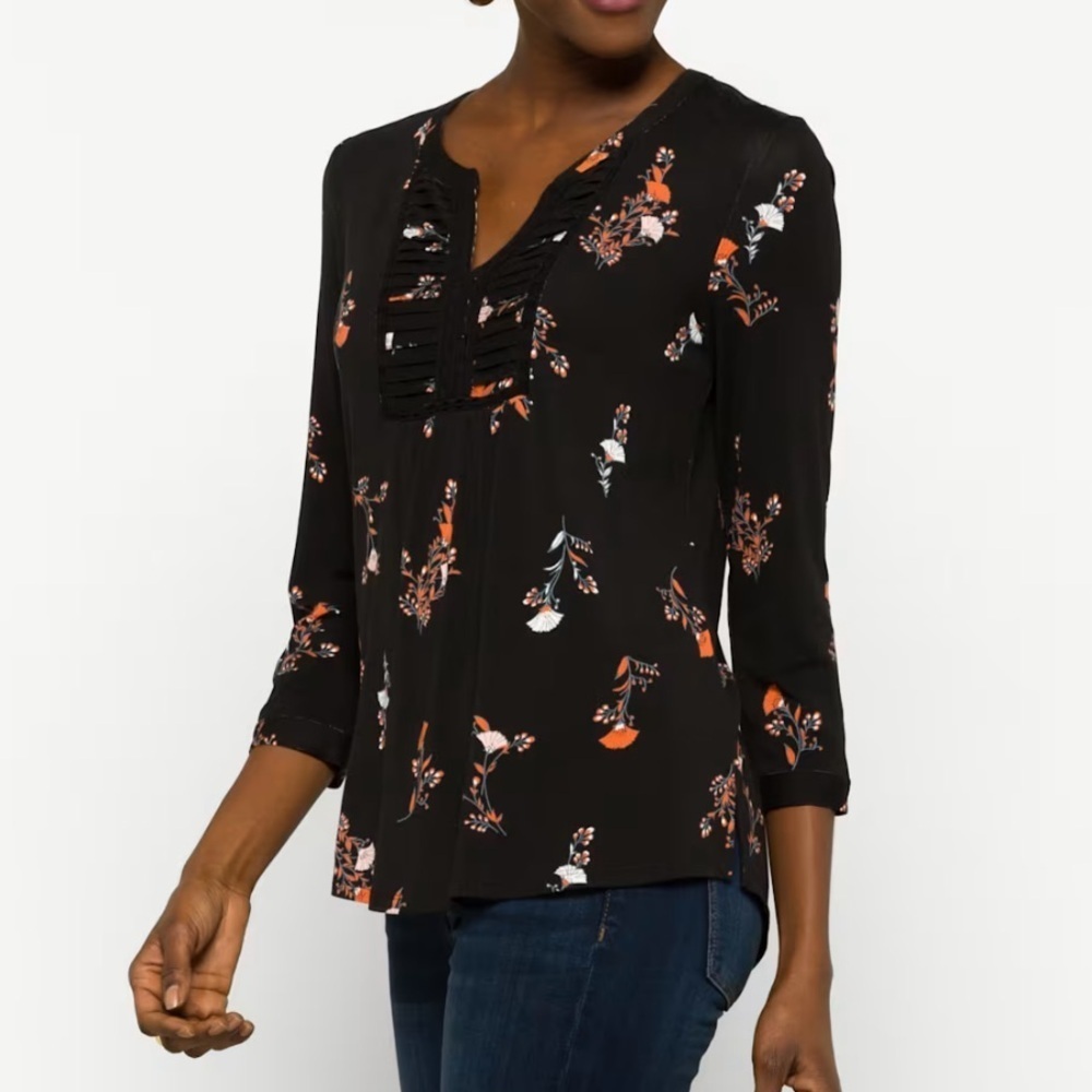 Daniel Rainn - Patoke Split Neck Knit Top. Blouse. Black floral. Size XXL.